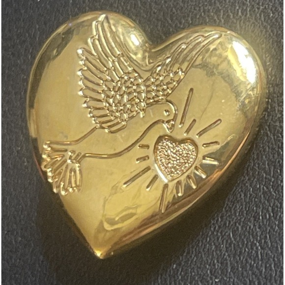 Estate Jewelry - Vintage Dove Heart Brooch Variety Club Pin Gold Tone Religious Jewelry Valentine
